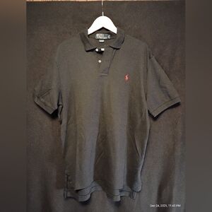 Polo Ralph Lauren Black Polo Shirt Mens Large Red Pony Short Sleeve 100% Cotton
